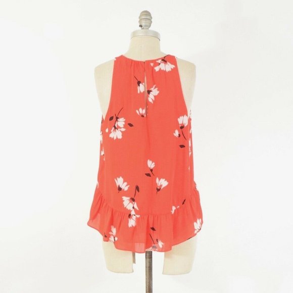 Joie Red Floral Ruffle Hem Silk Blouse - Picture 3 of 6